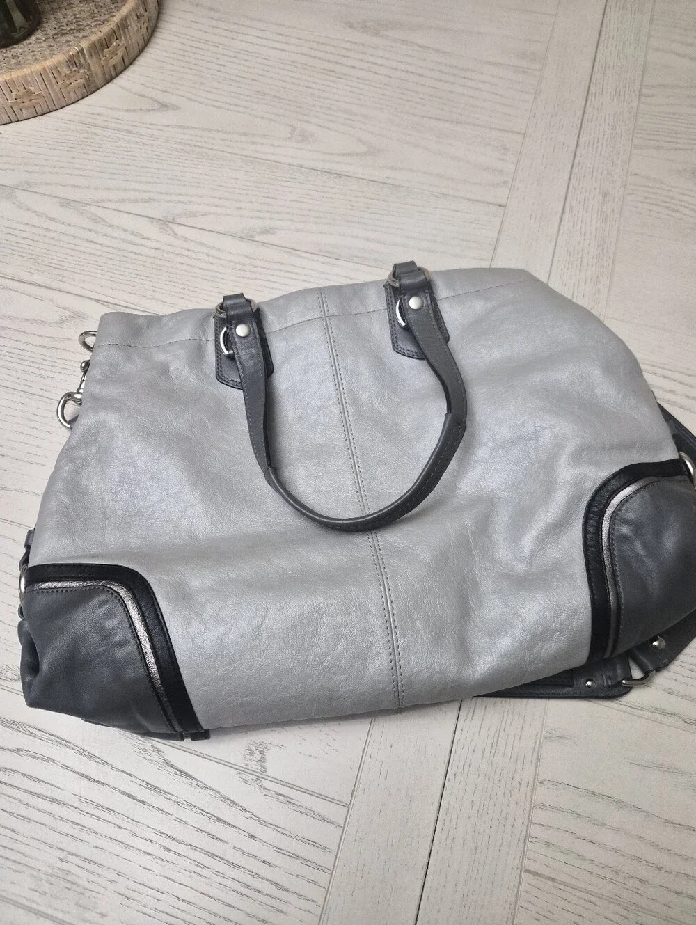 Coach Gray Leather Ashley Spectator Shoulder 2-Way Satchel/ Handbag Exc
